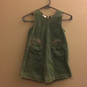Girls’ green corduroy dress with floral embroidery